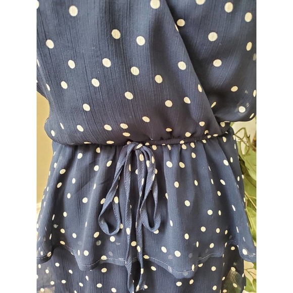 Trixxi Womens Small Polka Dot Mini Dress Navy White Flutter Sleeve Nautical L - Picture 3 of 13
